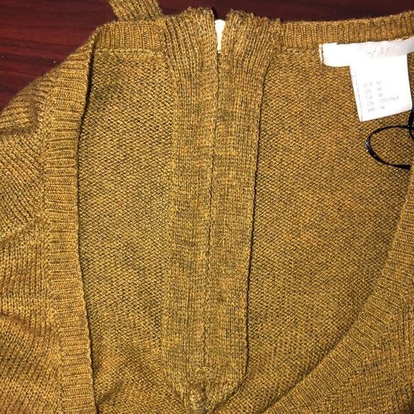 H&M M Mustard Heather Back Zip Wool Blend High Low Crewneck Pullover Sweater - Picture 10 of 12